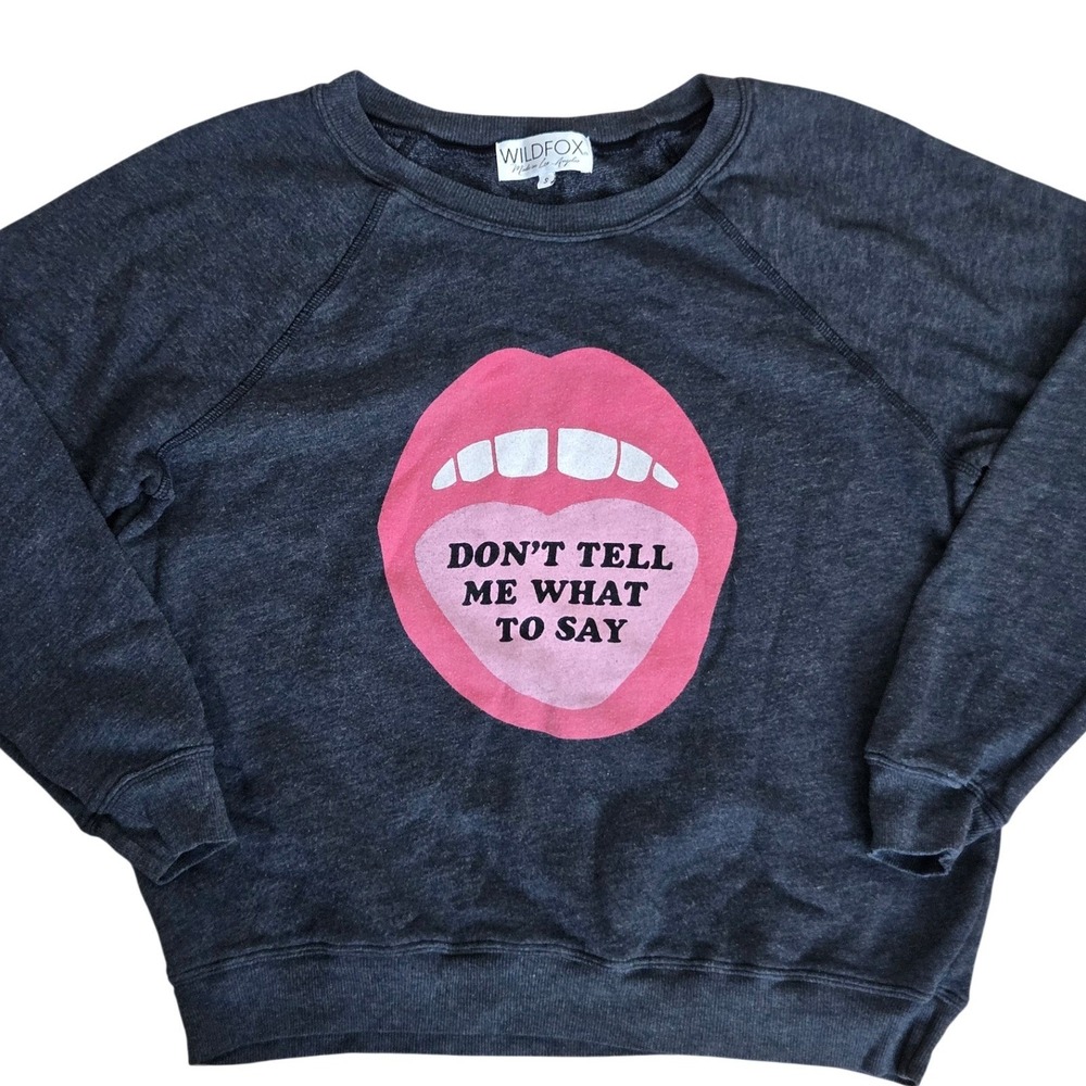 Wildfox "Dont Tell Me What To Say" Pink Lips Tongue Graphic Sweatshirt Women's